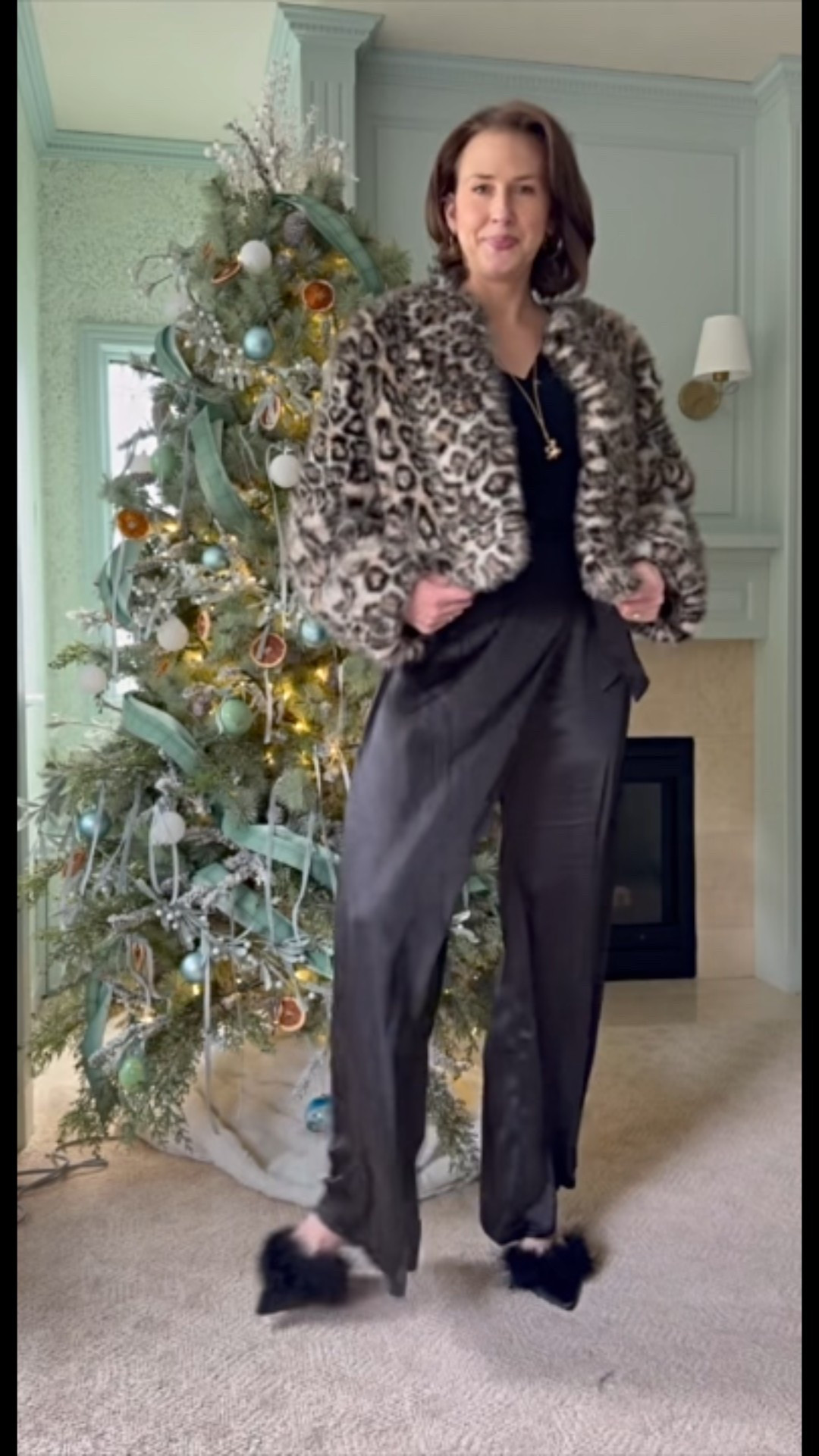 A dressy-casual look for the holidays! I’ve paired sating wide leg pants and black top with a cheetah print faux fur coat. These products are no longer sold online, but I’ve linked similar options below! 

#LTKOver40 #LTKootd #LTKHoliday #LTKootd #LTKHoliday #LTKOver40