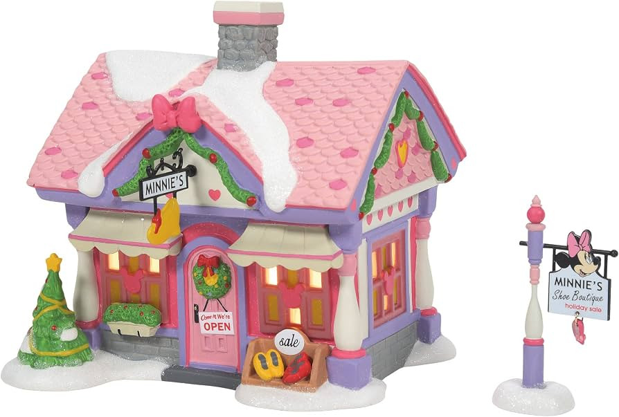 Department 56 Disney Mickey Mouse Village Minnie's Shoe Boutique Lit House and Sign Figurine Set,... | Amazon (US)