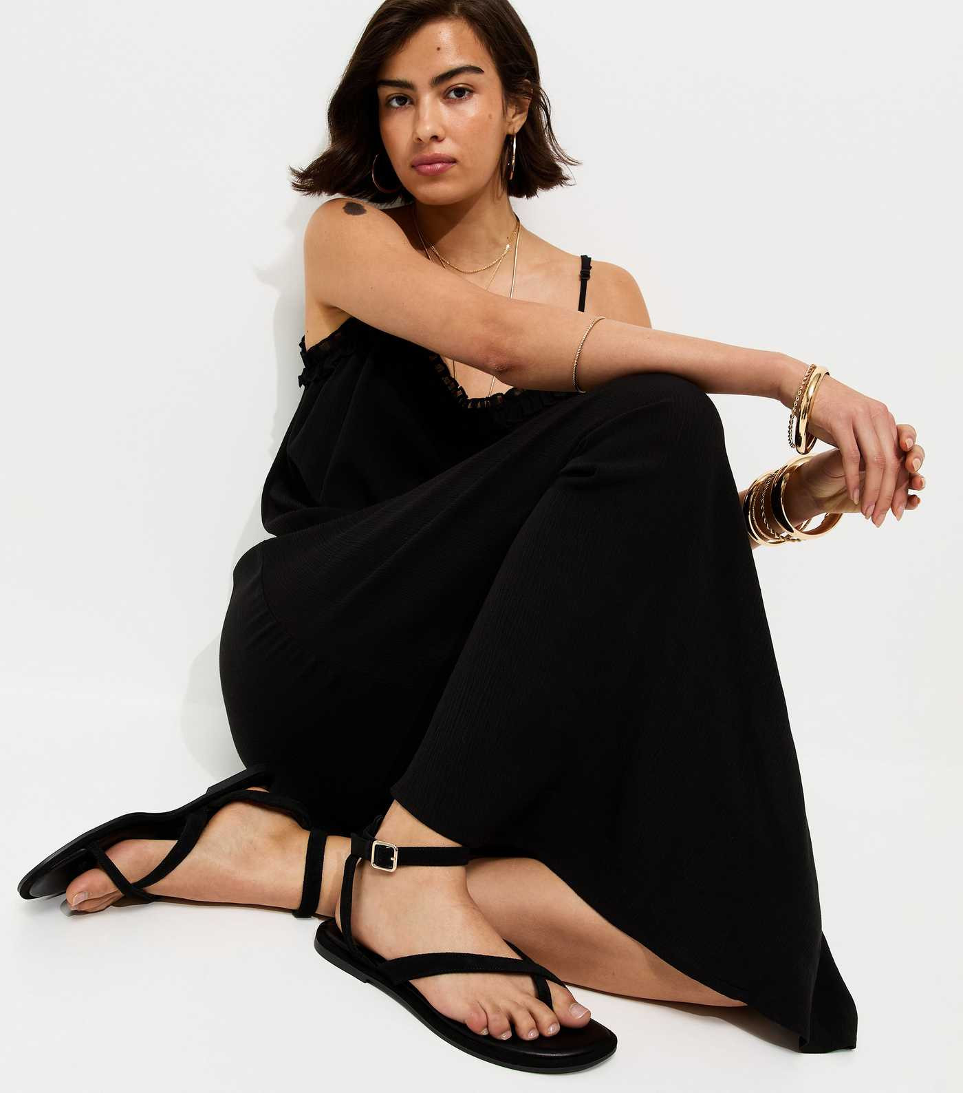 Premium Real Leather Black Crossover Strap Flat Sandals | New Look | New Look (UK)