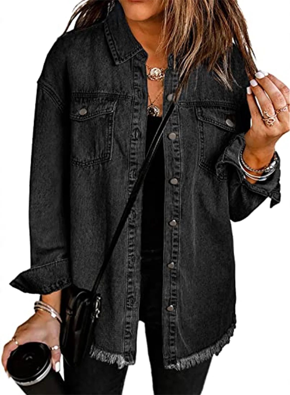 Chase Secret Womens Denim Jacket Boyfriend Long Sleeve Casual Distressed Jean Jacket with Pockets... | Walmart (US)