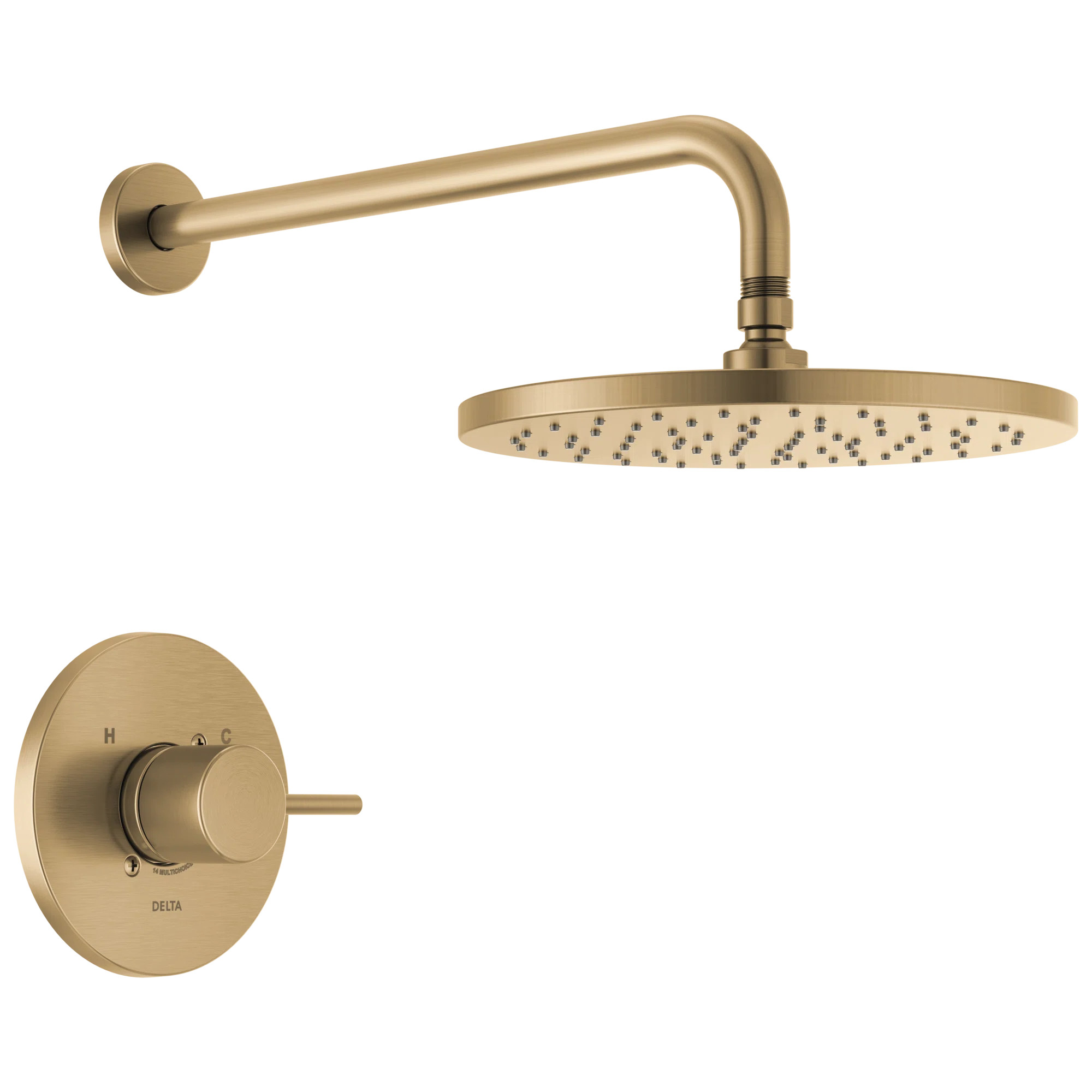 Modern 14 Series Round Rain Shower Faucet Set, Brushed Gold Shower Head and Handle Set, Valve Tri... | Wayfair North America