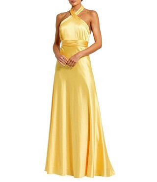 Mac Duggal Satin Halter Neck Sleeveless Gown | Dillard's | Dillard's