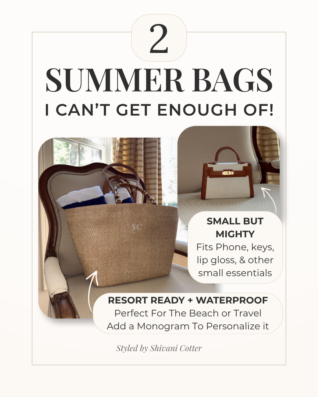 2 Bags You Need This Summer!

The larger tote is perfect for beach days, travel, and everyday errands, while the smaller bag is ideal when you just need your essentials but still want a polished look.
Why these are so good:
• Lightweight and easy to carry
• Neutral woven style that goes with everything
• Perfect for beach, vacation, and everyday wear
• Holds all your essentials without feeling bulky
• Can be personalized with a monogram for that custom look

These are the kind of bags that instantly elevate your outfit while still being functional which is why I I'm so in love with them!

summer bags, beach bag, straw tote bag, woven handbag, resort wear accessories, vacation outfits women, neutral summer accessories, coastal style outfit, monogram tote bag 

 #LTKgrwm #LTKootd