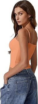 QINSEN Women's Double Lined Basic Tank Top Adjustable Spaghetti Straps Sleeveless Camisole Shirts | Amazon (US)