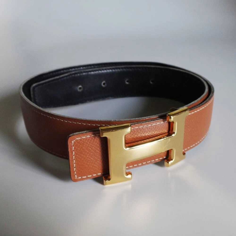 HERMES H Belt Men's Women's #65 Brown/Black Gold Buckle Leather Waist size 61-69 | eBay US