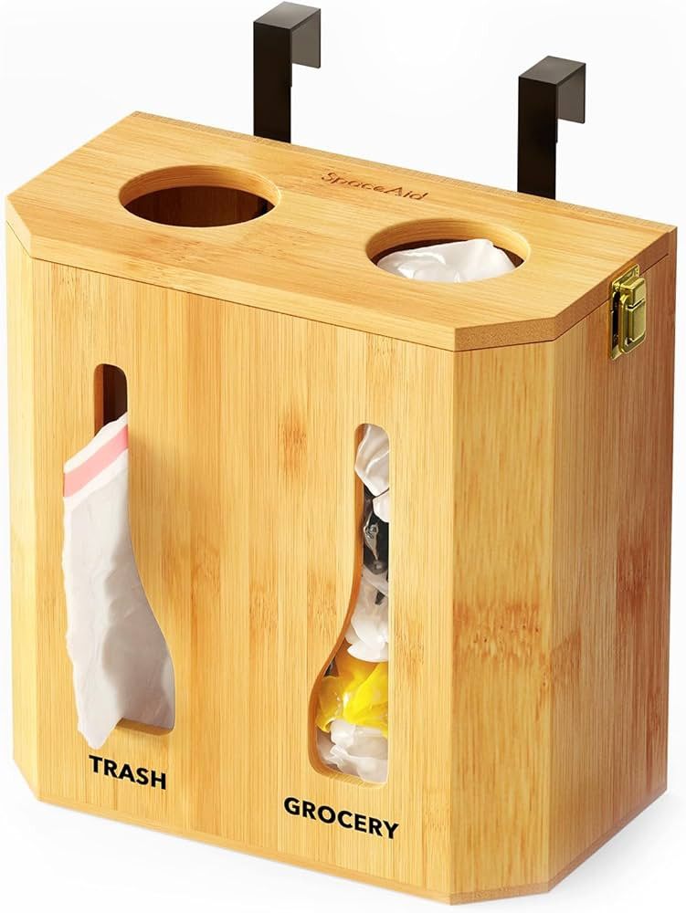 SpaceAid Grocery Bag Holder & Trash Bag Dispenser, Bamboo 2 in 1 Garbage Bag Roll Holders Organizer  | Amazon (US)