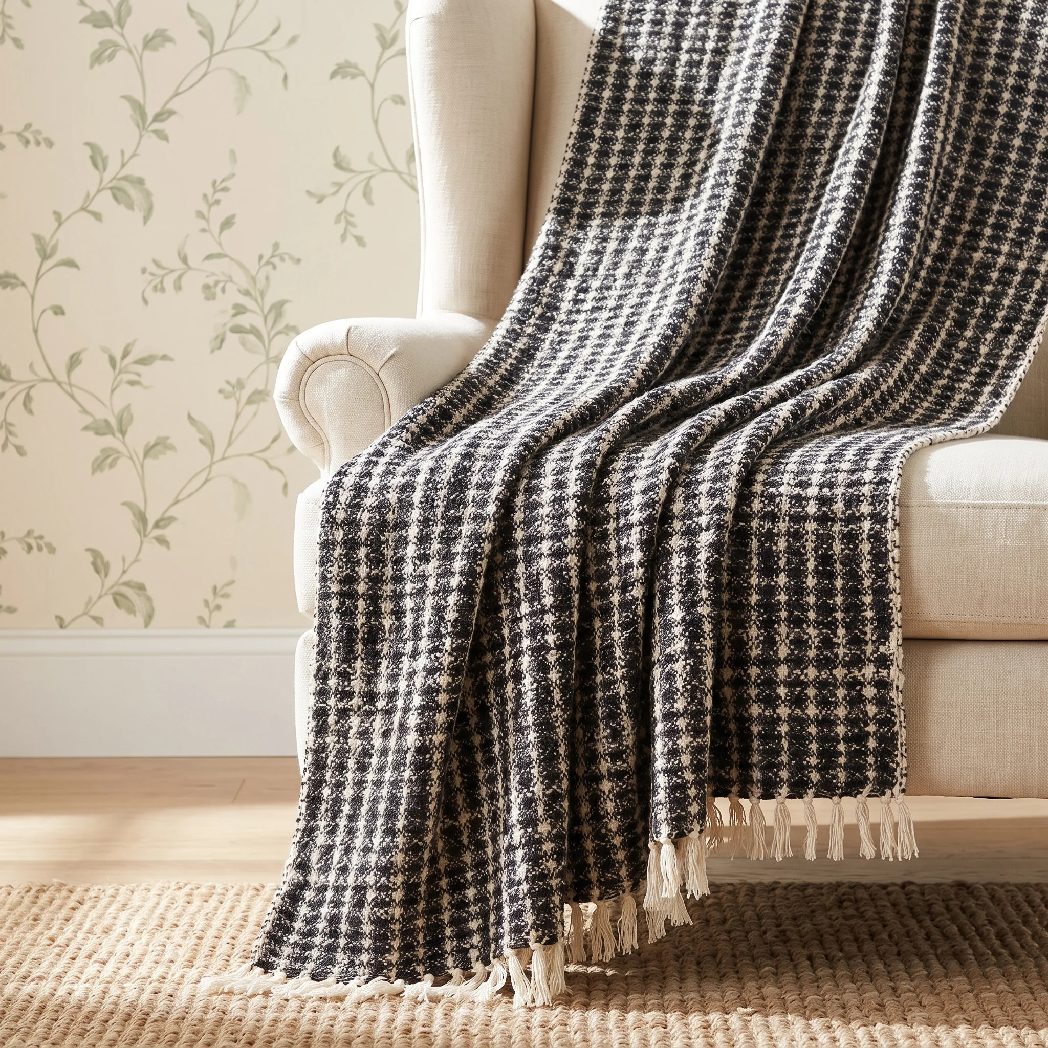 Stonewall Hand Woven Houndstooth Throw Blanket with Fringe | Wayfair North America