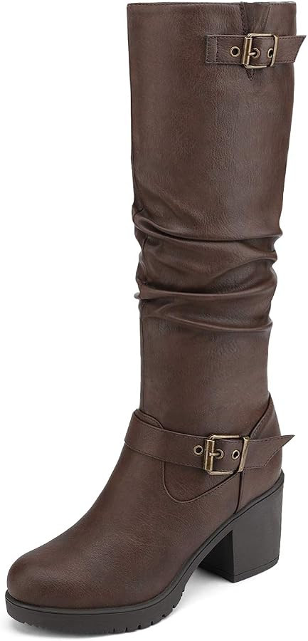 DREAM PAIRS Women's Chunky Heel Knee High Tall Boots | Amazon (US)