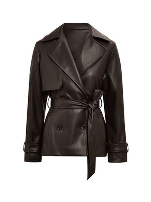 Payton Short Vegan Leather Trench Coat - Chocolate | Fenwick UK