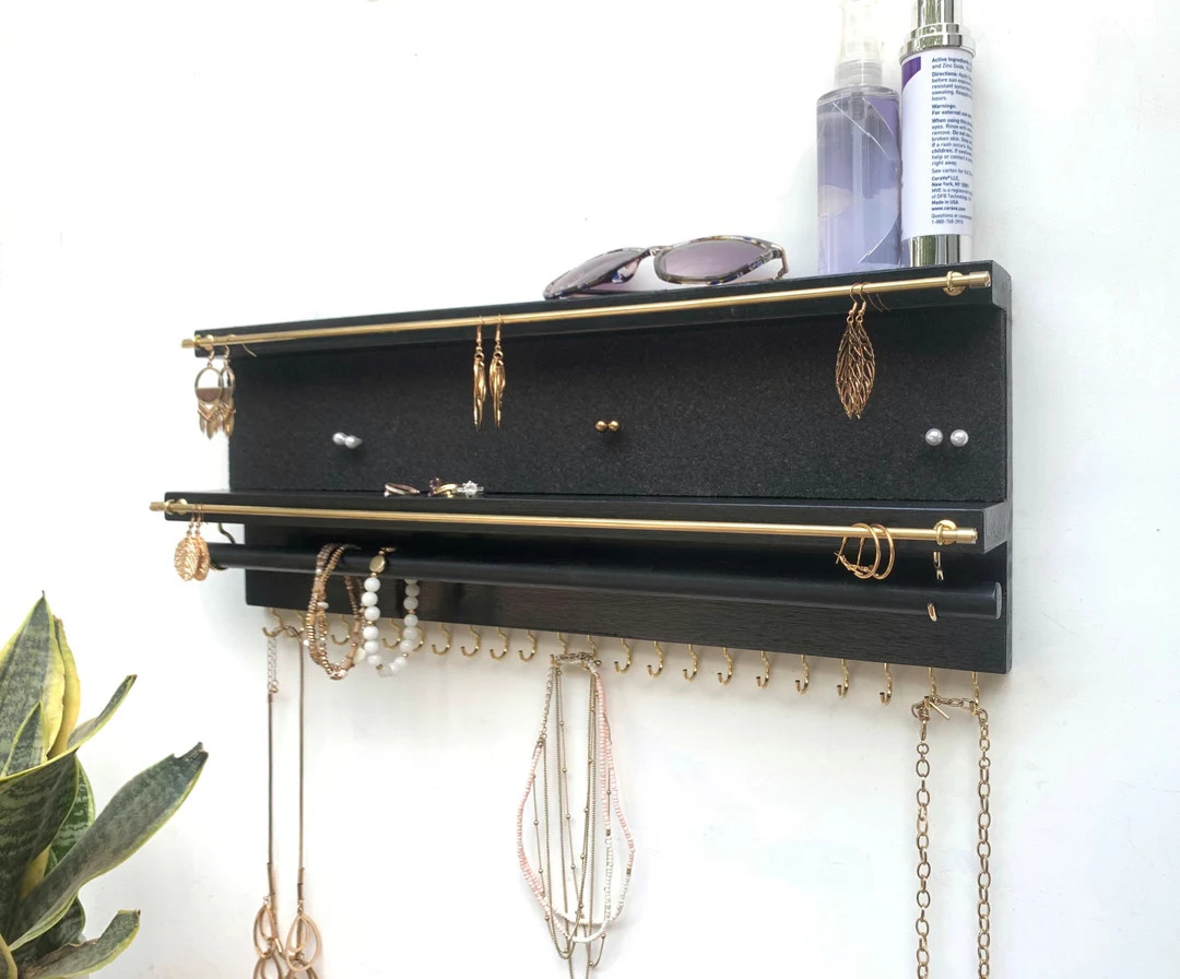 Jewelry Organizer With Extra Earring Bar | Cork Earring Holder | Necklace Holder | Wall Mount | Etsy (US)