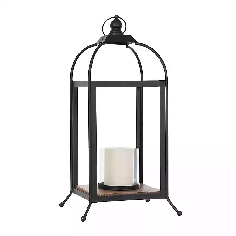 Black Metal Framed Wooden Open Lantern | Kirkland's Home