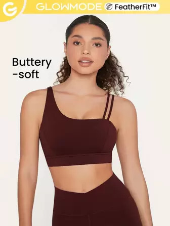 GLOWMODE FeatherFit™ Asymmetric Strap Sports Bra | SHEIN