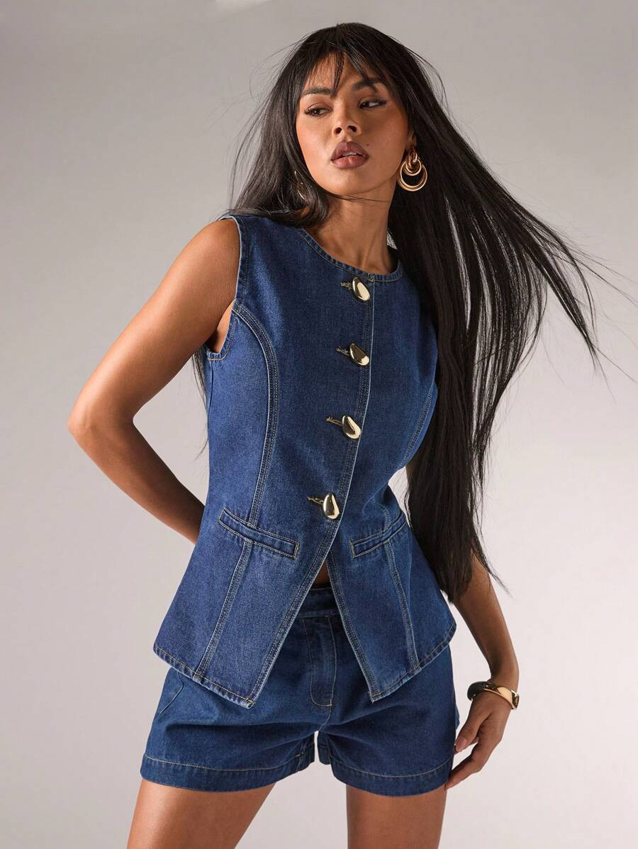 SHEIN BAE Women's Denim Casual Top, Minimalist Fashion For Everyday Wear Summer Outfits For Women... | SHEIN