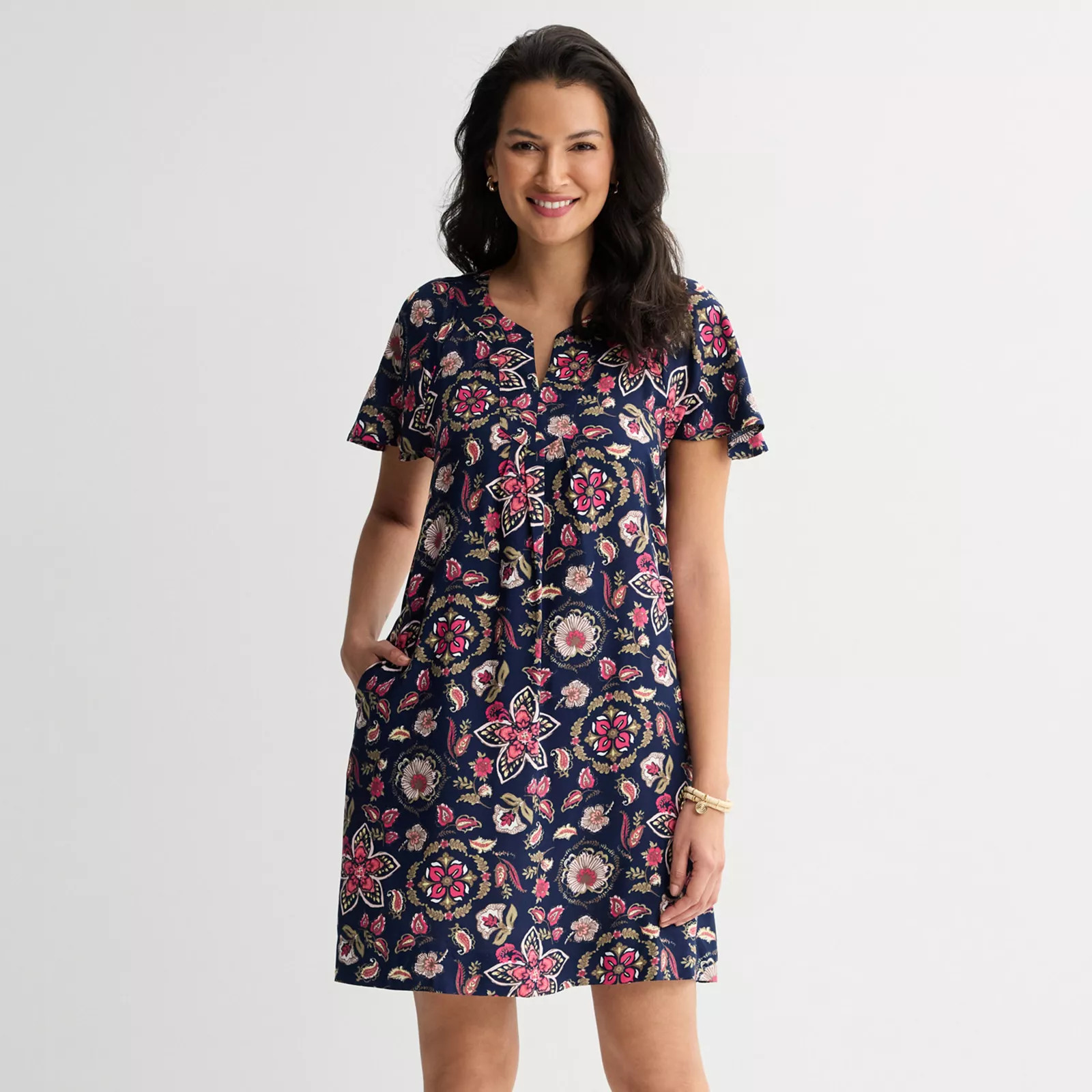 Women's Croft & Barrow® Flutter Sleeve Split Neck Dress | Kohl's