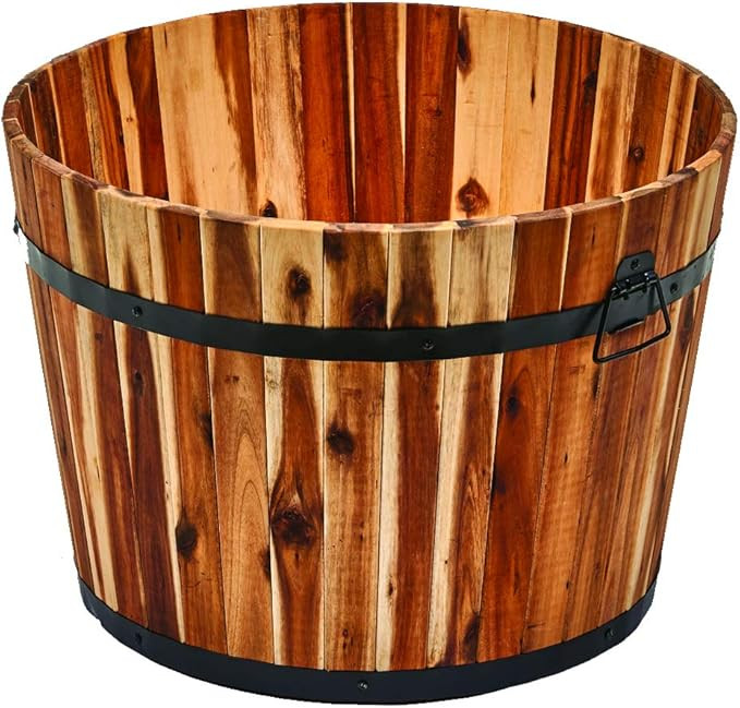 Worth Imports Wood Barrel, 22" Diameter 15" Deep Planter, Brown (2842C) | Amazon (US)