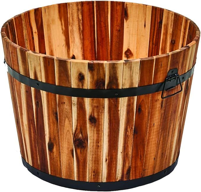 Worth Imports Wood Barrel, 22" Diameter 15" Deep Planter, Brown (2842C) | Amazon (US)