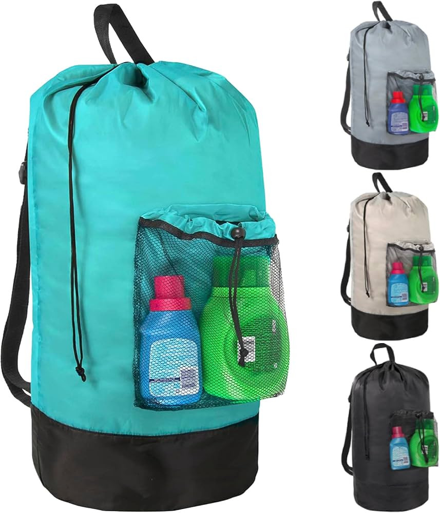 Turquoise Laundry Backpack with Mesh Pocket, Adjustable Straps and Drawstring Closure - Large Por... | Amazon (US)
