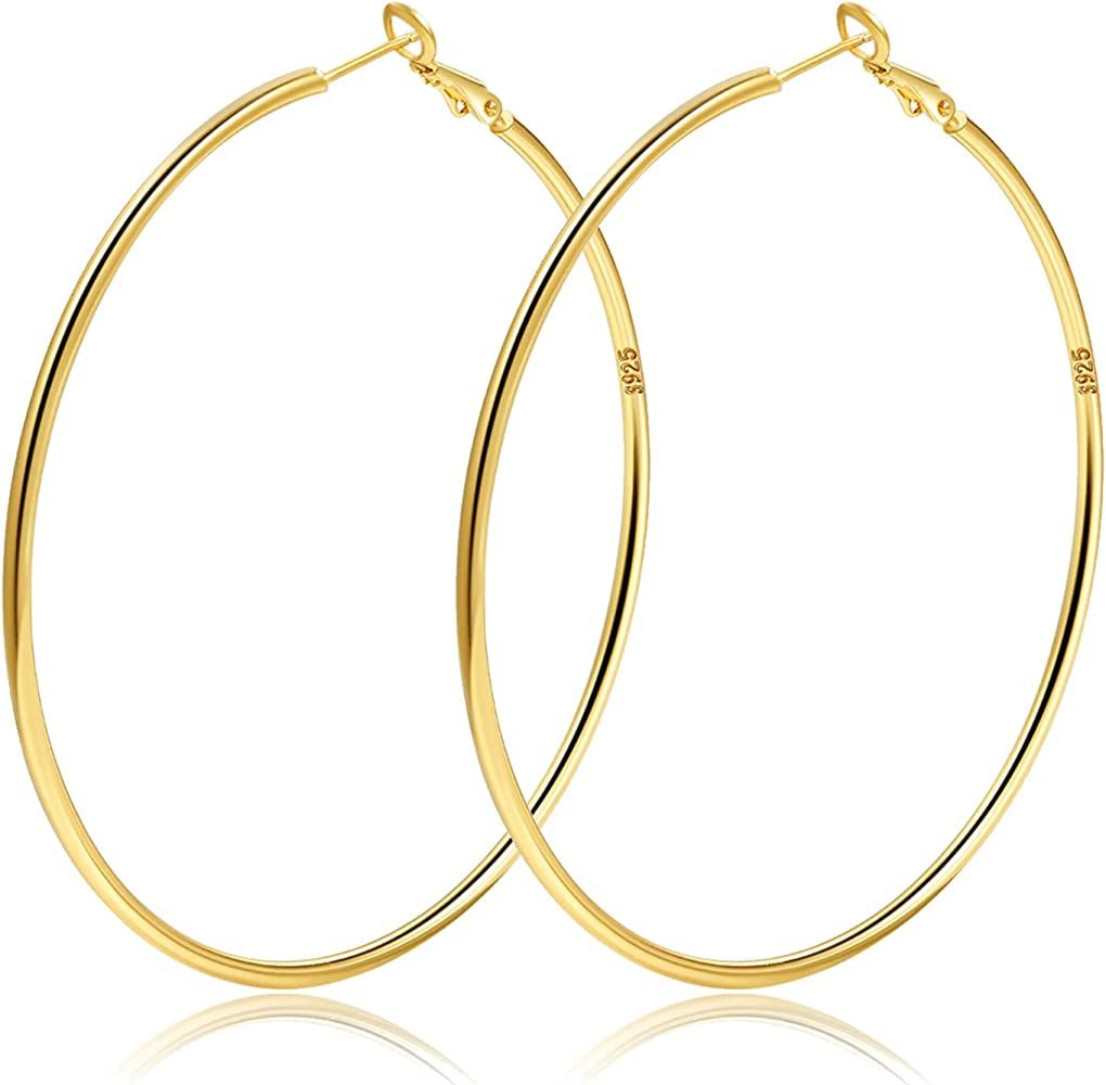 2mm Sterling Silver Big Hoop Earrings for Women Gold Filled Hoop Earrings Large Gold Hoop Earrings f | Amazon (US)