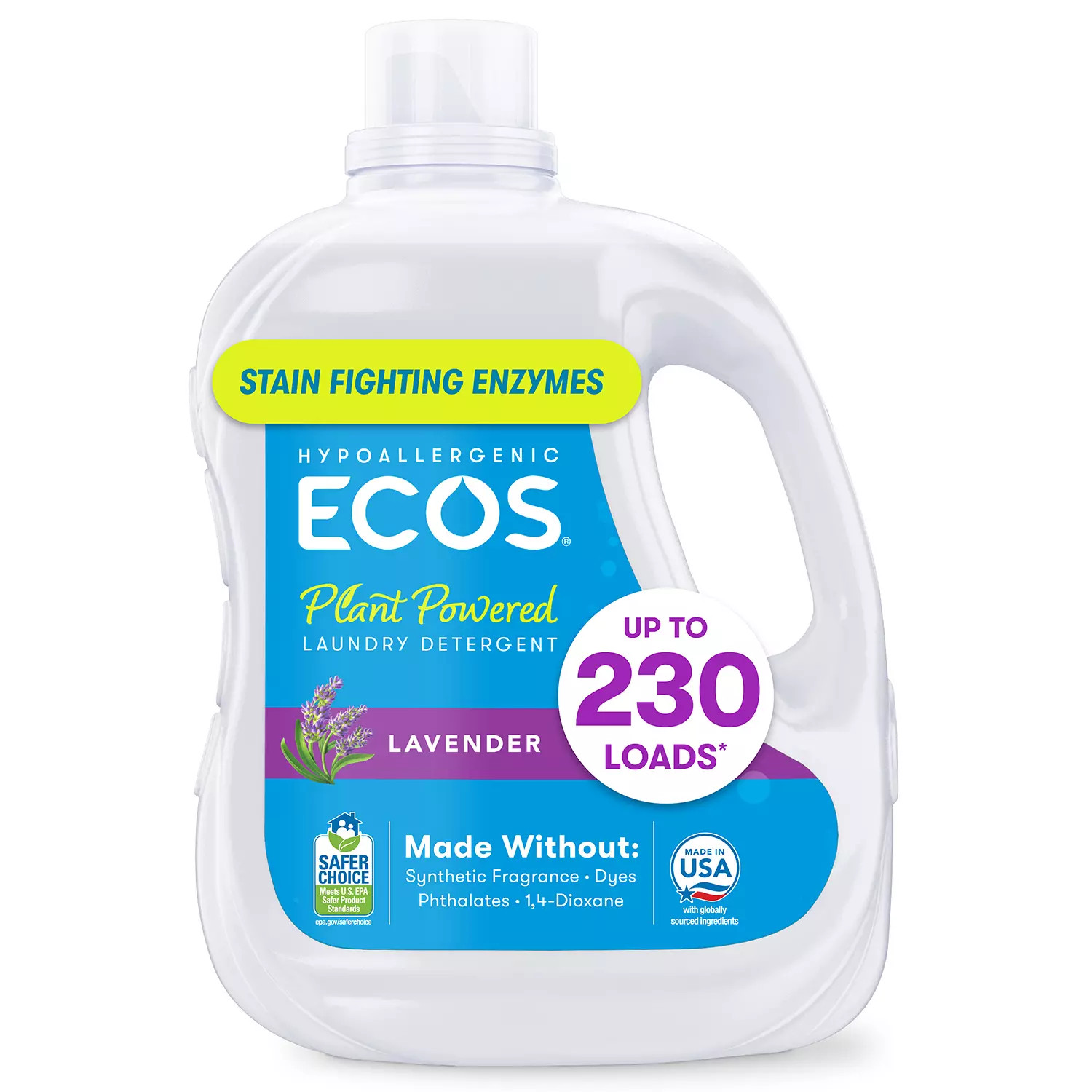 ECOS Hypoallergenic Liquid Laundry Detergent + Enzymes, Lavender Scent (230 loads, 210 fl. oz.) | Sam's Club