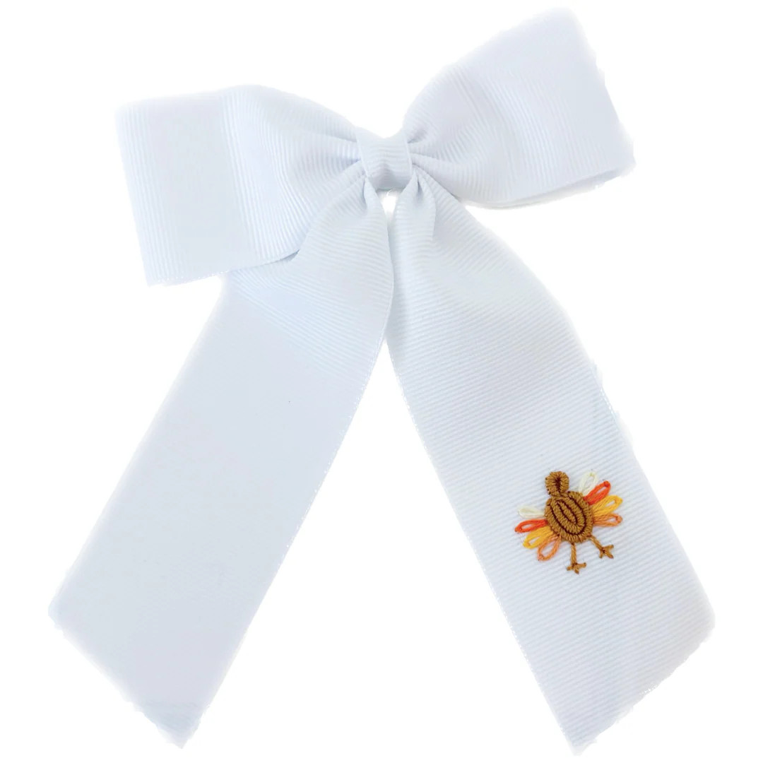 Winn and William Hand Embroidered Bows Medium Turkey Bow | JoJo Mommy