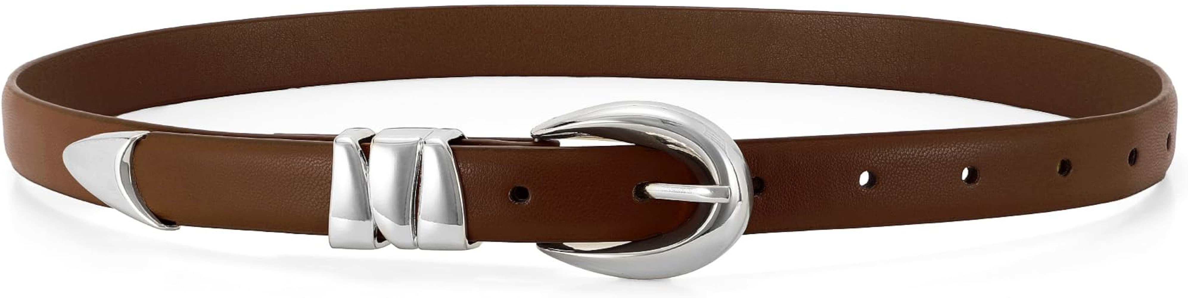WHIPPY Women Skinny Leather Belt for Jeans Pants Dresses Ladies Fashion Waist Belt with Shiny Gol... | Amazon (US)