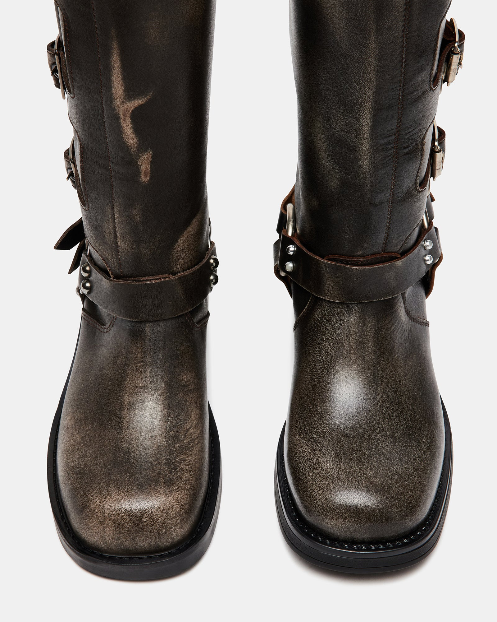 ROCKY Brown Distressed Women's Knee-High Moto Boots | Steve Madden (US)