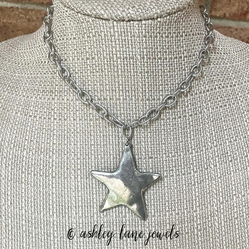 Silver ROPE CHAIN STAR Necklace * Silver Star Necklace * Large Star Necklace * Silver Star Choker... | Etsy (US)