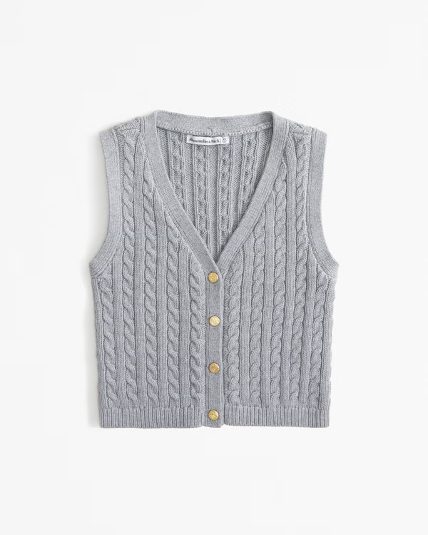 Women's The A&F Mara Cable Button-Up Sweater Vest | Women's Tops | Abercrombie.com | Abercrombie & Fitch (US)