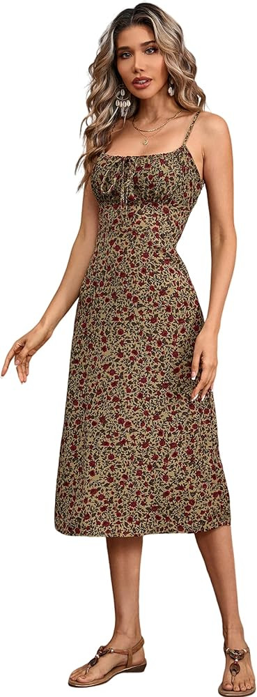 R.Vivimos Womens Summer Adjustable Spaghetti Strap Sundress Boho Floral Print Elastic Smocked Bac... | Amazon (US)