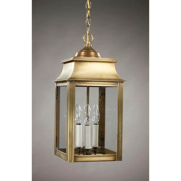 Concord Antique Brass Three-Light Outdoor Pendant with Clear Glass | Bellacor