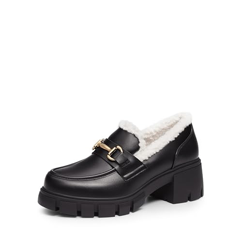 DREAM PAIRS Loafers for Women, Platform Chunky Loafers Slip On Casual Shoes with Fur Lining,Size 7.5,Black-Furry,SDLS2321W | Amazon (US)