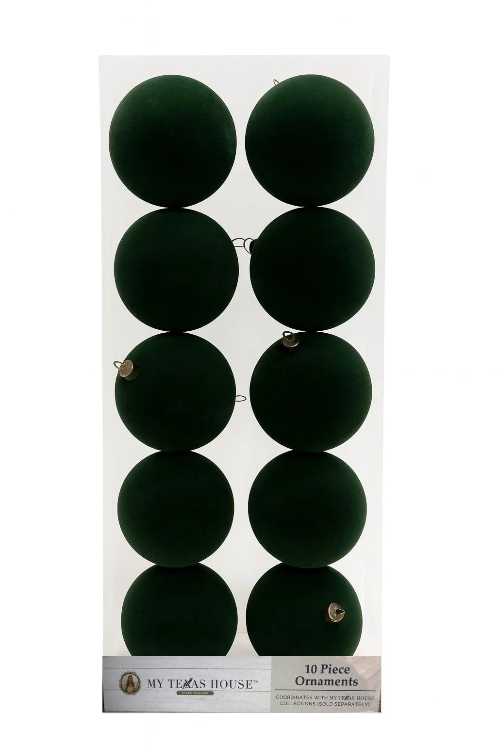 10 Count Green Flocked Ornaments, 4.3. in, by My Texas House | Walmart (US)