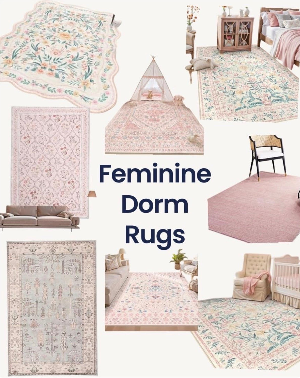 Soft, feminine rugs that make a dorm room feel like home. These washable area rugs add warmth, color, and comfort while helping define the space in a small dorm room. We've rounded up our favorite floral, vintage-inspired, scalloped, and neutral styles that are perfect for college. Dorm rugs, washable area rugs, feminine dorm decor, college dorm essentials, dorm room ideas, pink dorm room.

#LTKU #LTKHome