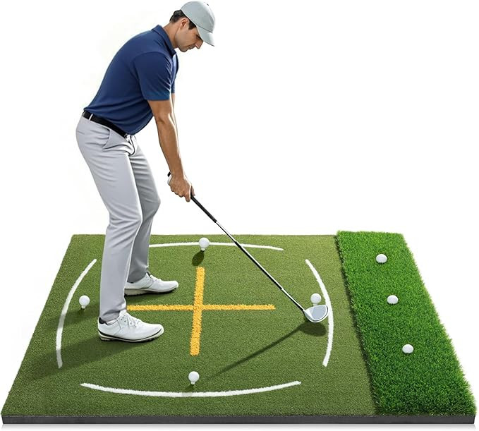 Golf Mat with Dual Turf | 5x4ft Golf Hitting Mat with Standing Guide-Line & Swing Path Line, Prac... | Amazon (US)