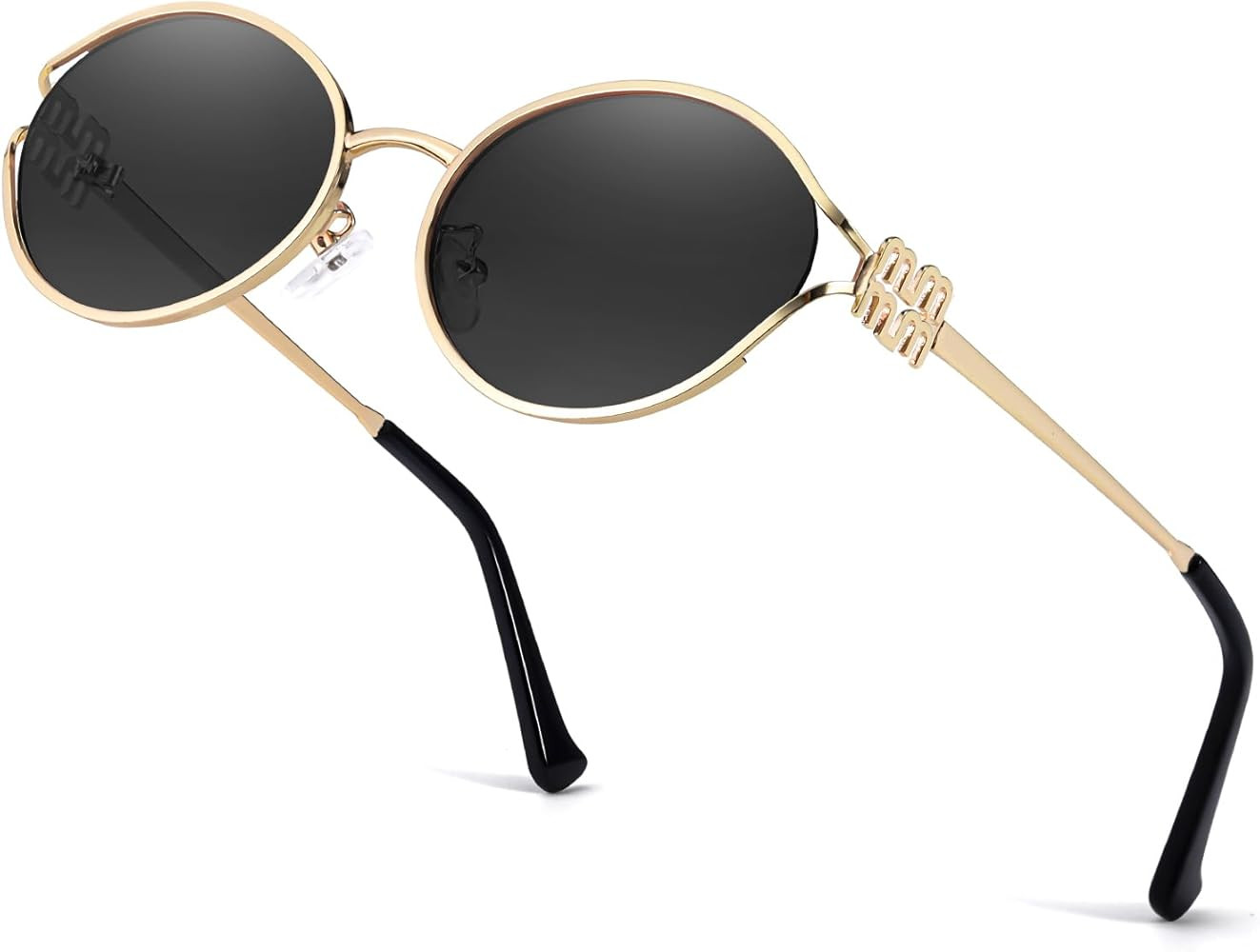 Retro Oval Sunglasses for Women Gold Metal Frame Round Designer PC Lenses UV400 Protection Shades | Amazon (US)