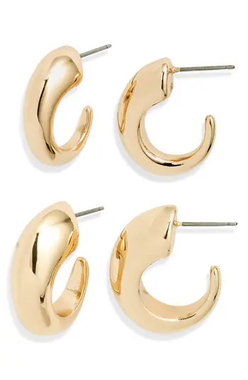 Open Edit Set of 2 Tapered Hoop Earrings in Gold at Nordstrom Rack | Nordstrom Rack
