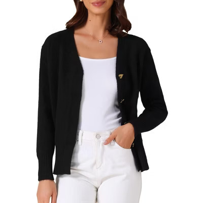 INSPIRE CHIC Women's Knit Button Down Long Sleeve Cardigan Sweater Large Black | Target