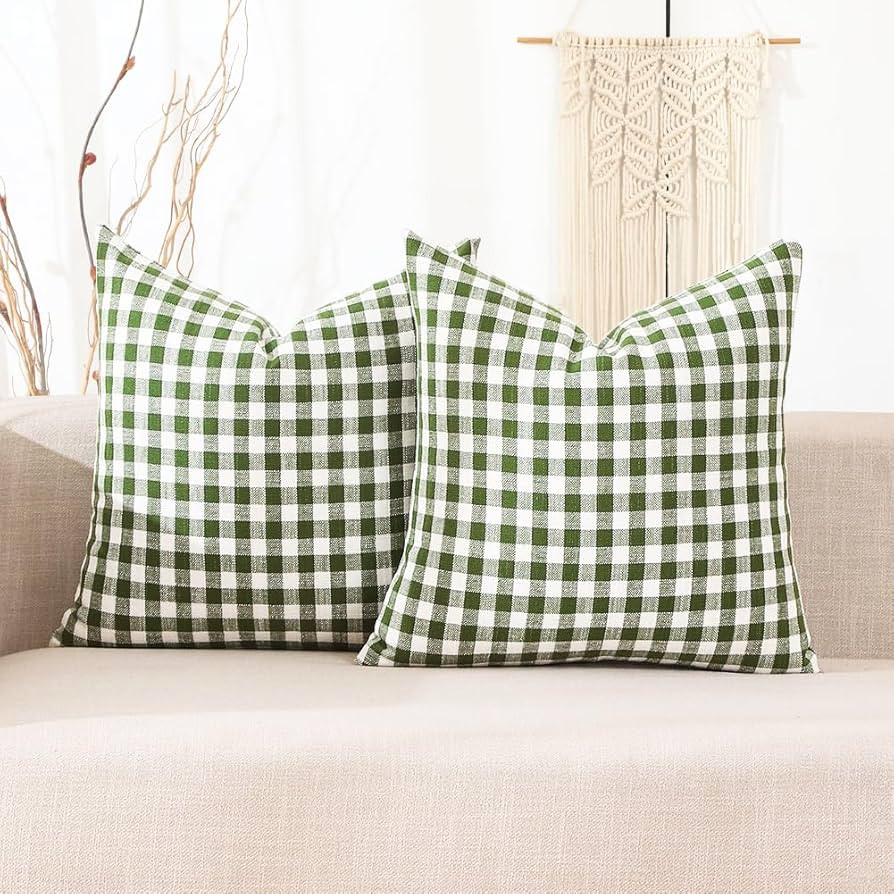 CARRIE HOME 20x20 Sage Green Farmhouse Plaid Pillow Covers Set of 2, Spring Outdoor Checkered Pil... | Amazon (US)