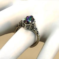 Vintage Marquise Rainbow Mystic Quartz Ring Filigree 925 Sterling Silver 784 | Etsy (US)