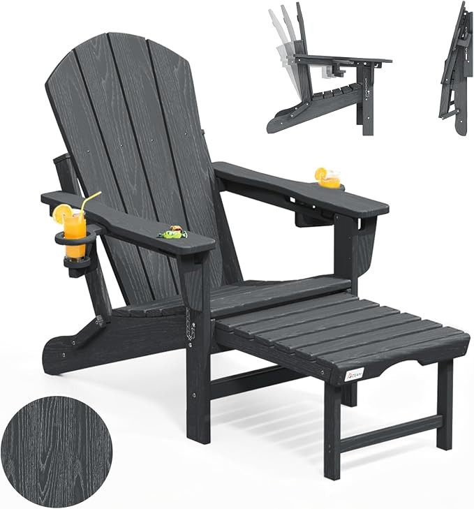 3-Level Adjustable Adirondack Chair with Retractable Ottoman, HDPE All-Weather Folding Fire Pit C... | Amazon (US)