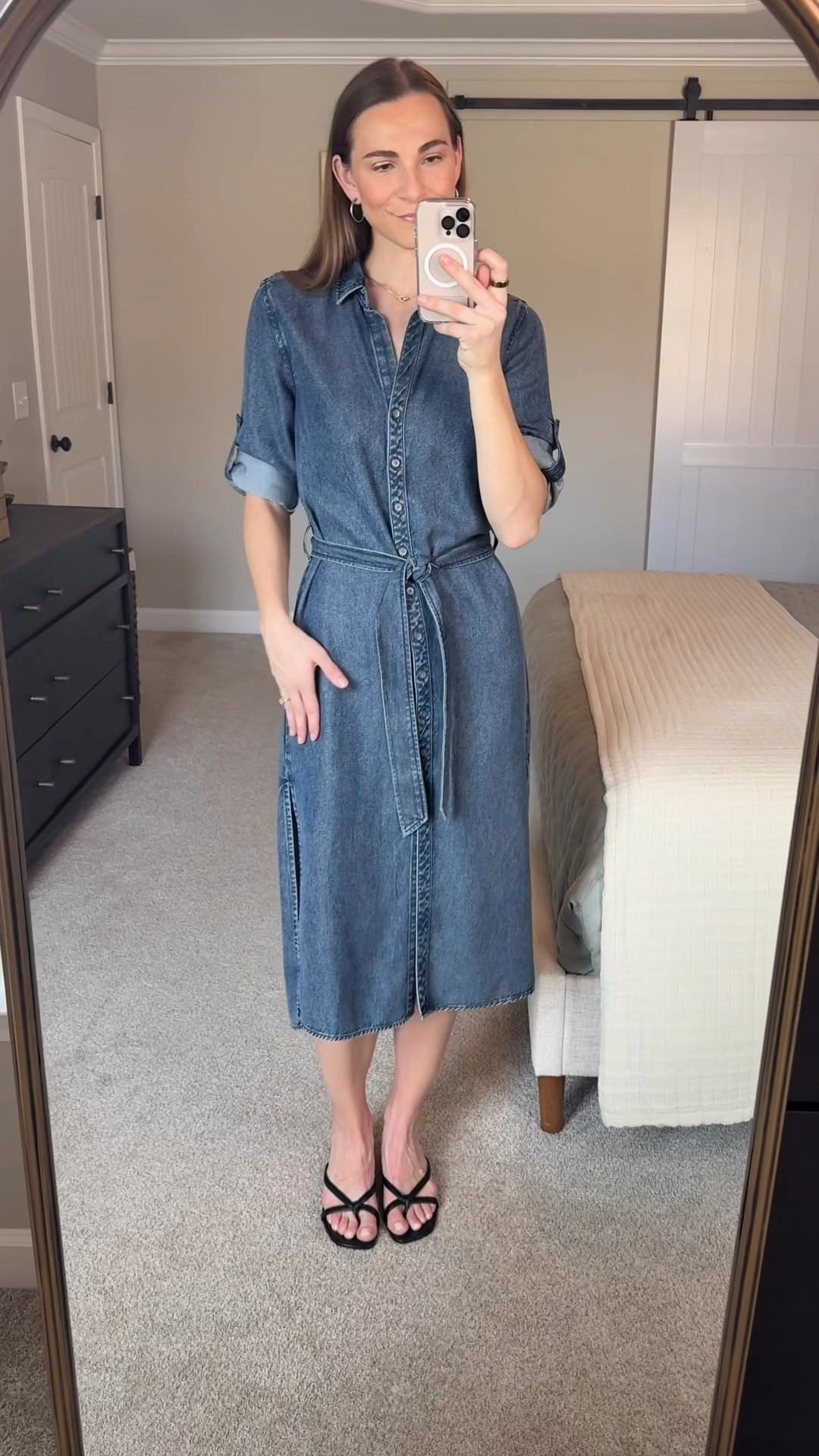 Denim midi dress 
Wearing size small. TTS. 