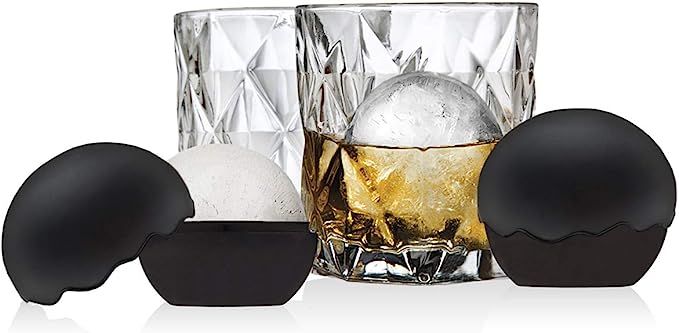 Whiskey Barware Set - 2 Old Fashion Tumbler Glasses with 2 Chilled Whisky Ice Ball Molds | Amazon (US)