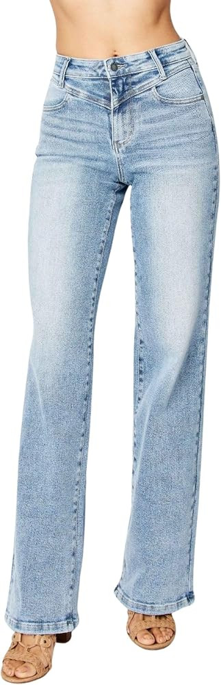 Judy Blue Women's High Waist Front Yoke Retro Wide Leg Jeans | Amazon (US)