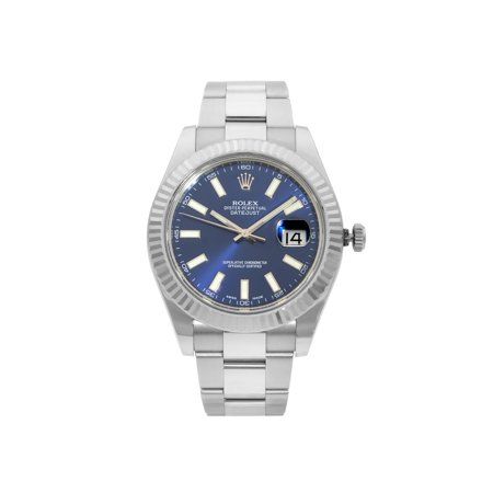 Rolex Datejust Steel 18K White Gold Bezel Blue Baton Dial Mens Watch 116334 Pre-Owned | Walmart (US)