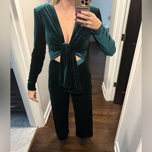 Bronx and Blanco green velvet jumpsuit S/M | Poshmark