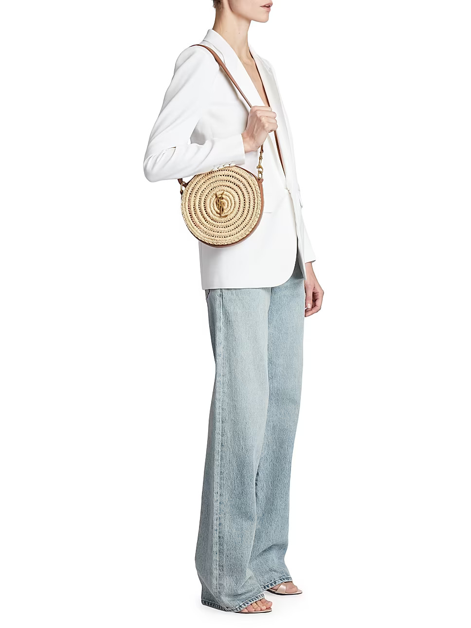 Round Bag in Raffia And Vegetable-tanned Leather | Saks Fifth Avenue