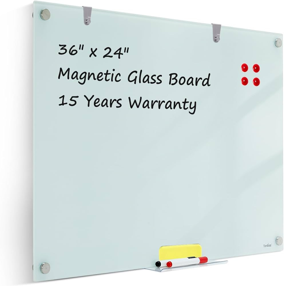 Glass Whiteboard Dry Erase Board - TANKEE Magnetic Glass White Board 36 x 24 Inches, Modern Large... | Amazon (US)