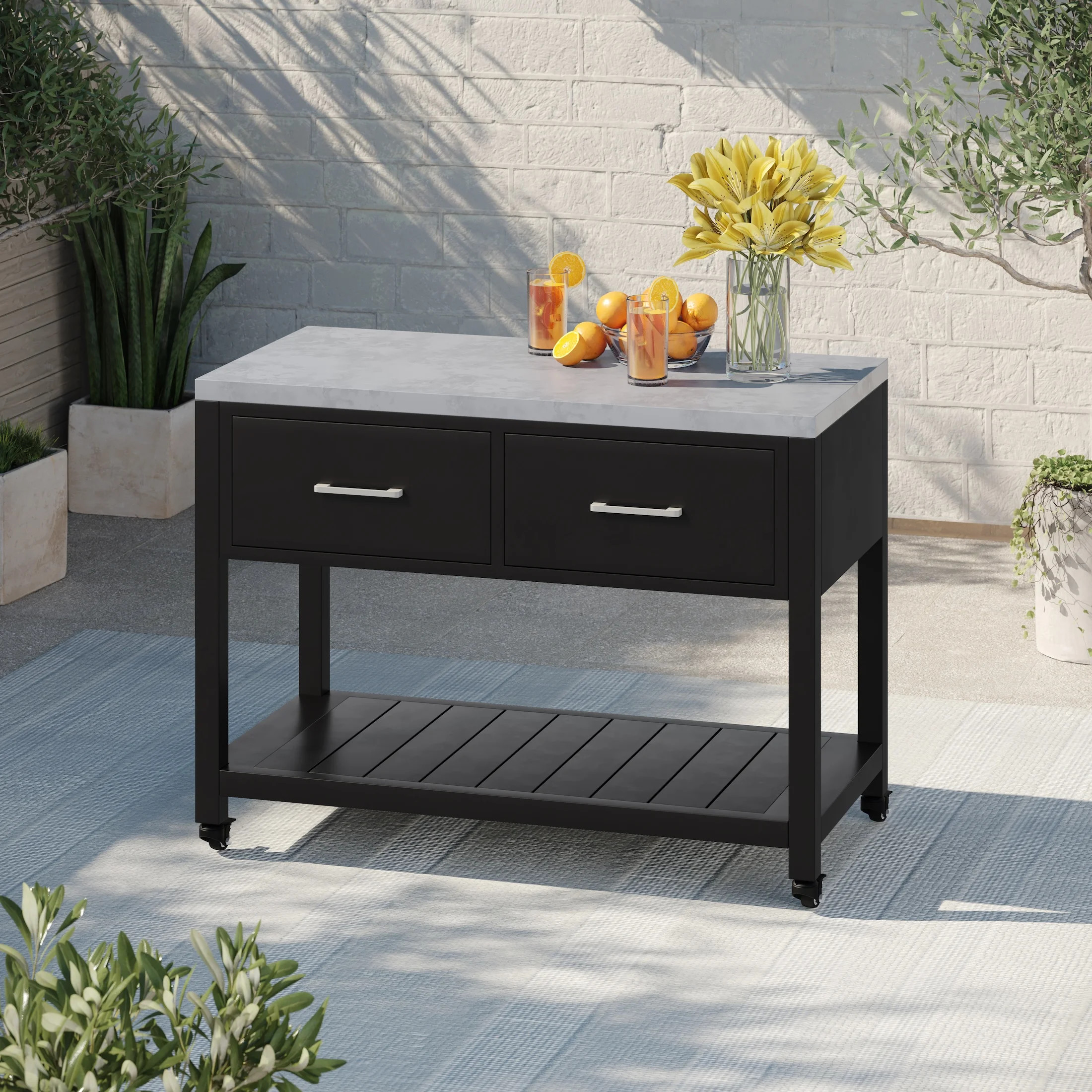 Better Homes & Gardens Tarren Outdoor Island Steel Serving Cart with Drawers, Black | Walmart (US)