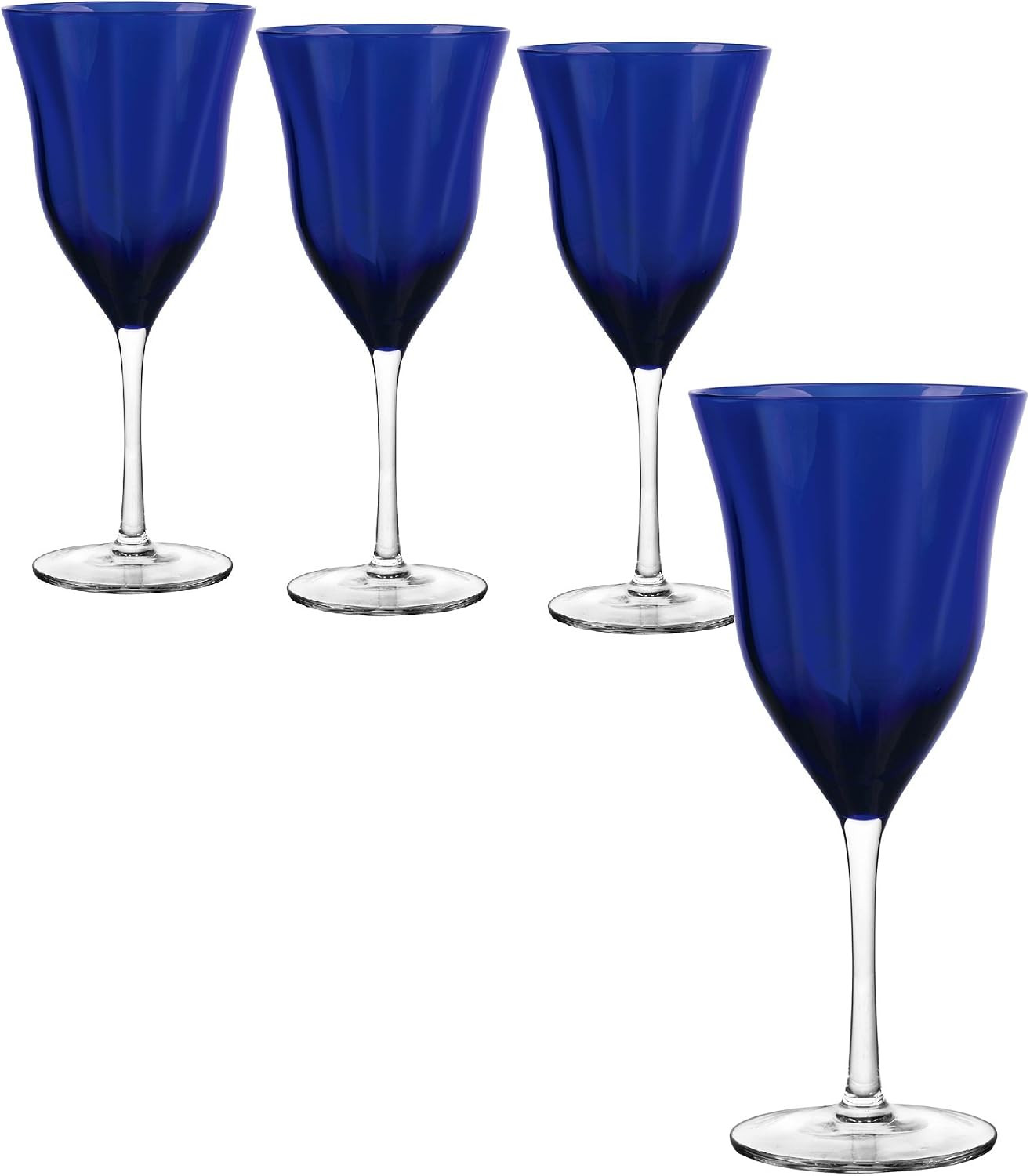 QUALIA Meridian Blue Wine Glasses Set of 4, Cobalt Blue Goblets Glassware, Colored Wine Glasses with Optic Effect, 14 oz Lead-Free Crystal Glass, Colored Glassware, Birthday Gifts For Women, | Amazon (US)