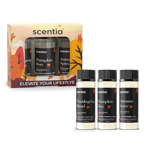 Scentia Fall Essential Oils for Diffuser with 3 Cozy Scents: Autumn Spice, Thanksgiving Blend & Pumpkin Boo - 20ml Aromatherapy Oils for Home, Candles & DIY - Perfect Fall Gift | Amazon (US)